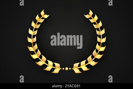 Realistiche corone d'alloro dorate su sfondo nero. Premio, risultato, vittoria, vincitore, festival del cinema. Illustrazione vettoriale. Illustrazione Vettoriale