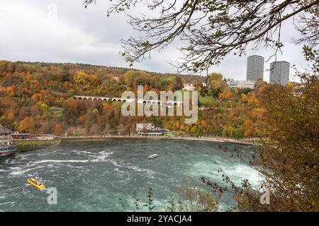 Vista dal castello di Laufen. Autunno alle Cascate del Reno, la cascata più grande d'Europa. Svizzera Foto Stock