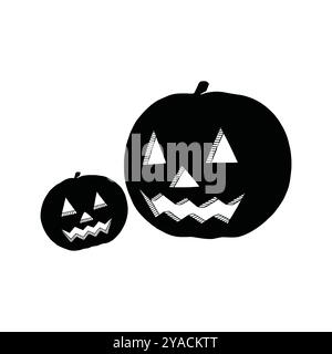 Illustrazione vettoriale delle zucche di Halloween. Facce spaventose di zucche per le decorazioni di halloween. Illustrazione Vettoriale
