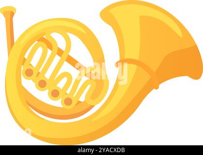 Una rappresentazione colorata di un corno francese è esposta con le sue curve uniche e la superficie lucida che enfatizza il suo design musicale Illustrazione Vettoriale