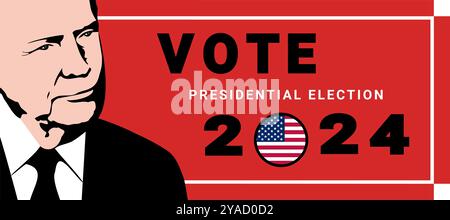 Ritratto di Donald Trump. Il giorno delle elezioni presidenziali. Votate per 2024 in USA, design banner. Poster per il voto alle elezioni Foto Stock