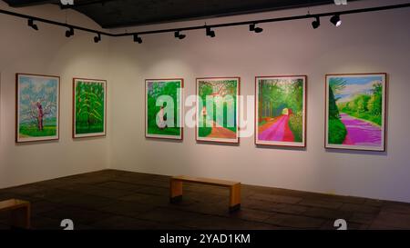 Salts Mill, David Hockney Exhibition, The Arrival of Spring, Saltaire West Yorkshire Foto Stock