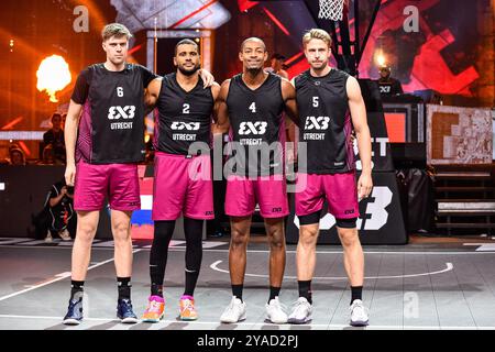 , - 13 OTTOBRE: Adriaan Van Tilborg - Utrecht, Dimeo van der Horst - Utrecht, Nesta Agasi - Utrecht, Norbert Thelissen - Utrecht durante il FIBA 3x3 World Tour Amsterdam 2024 match tra Liman e Utrecht a Gasthouder il 13 ottobre 2024 ad Amsterdam, Paesi Bassi. (Foto di Edwin J.H. de Vries/Orange Pictures) credito: Orange Pics BV/Alamy Live News Foto Stock