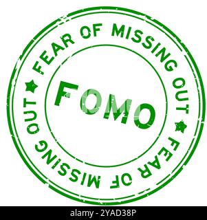 Verde grunge FOMO paura di perdere la parola timbro circolare in gomma su sfondo bianco Illustrazione Vettoriale
