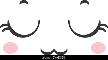 Un delizioso design kawaii con occhi chiusi e guance rosate destinate ai materiali dei bambini e alle illustrazioni giocose. Lo stile semplicistico Illustrazione Vettoriale
