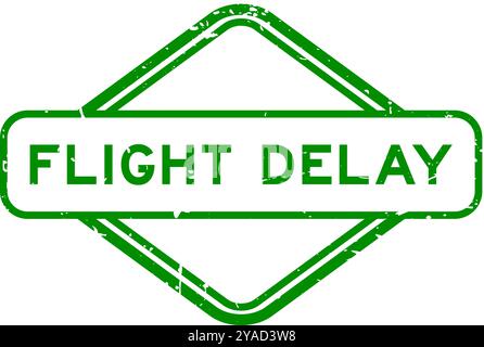 Grunge verde ritardo volo parola timbro guarnizione gomma su sfondo bianco Illustrazione Vettoriale