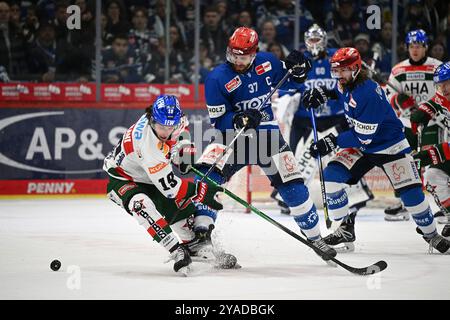 (v.l.n.r.) Riley Damiani (Augsburger Panther) Thomas Larkin (Schwenninger Wild Wings #37) Schwenninger Wild Wings gegen Augsburger Panther Eishockey, DEL, Spieltag 9, Saison 2024/2025, 13.10.2024 foto: Eibner-Pressefoto/Sven Laegler Foto Stock