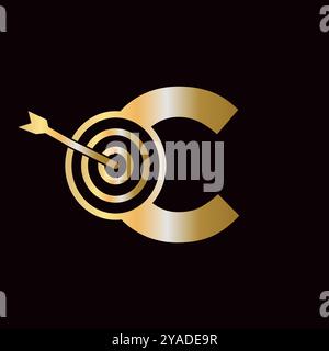 Lettera C Logo Success combinazione con l'icona Bow Target Illustrazione Vettoriale