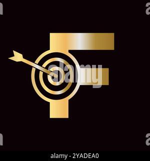 Lettera F Logo Success abbinato all'icona Bow Target Illustrazione Vettoriale