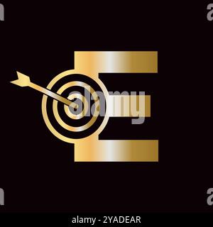 Logo lettera e Success abbinato all'icona Bow Target Illustrazione Vettoriale