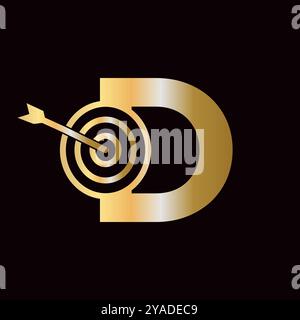 Logo lettera D Success abbinato all'icona Bow Target Illustrazione Vettoriale