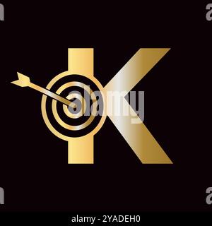 Combinazione del logo Letter K Success con l'icona Bow Target Illustrazione Vettoriale