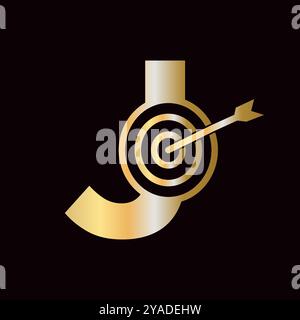 Combinazione del logo Letter J Success con l'icona Bow Target Illustrazione Vettoriale