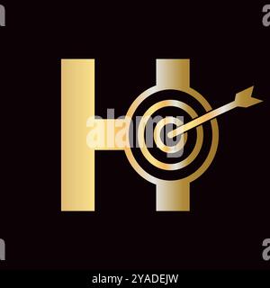 Logo lettera H Success abbinato all'icona Bow Target Illustrazione Vettoriale