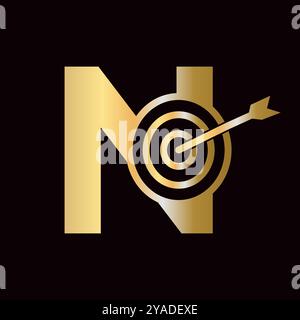 Combinazione del logo Letter N Success con l'icona Bow Target Illustrazione Vettoriale