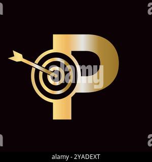 Combinazione del logo Letter P Success con l'icona Bow Target Illustrazione Vettoriale