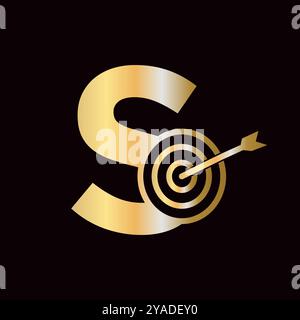 Logo Letter S Success abbinato all'icona Bow Target Illustrazione Vettoriale