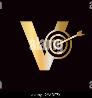 Lettera V Logo Success combinazione con l'icona Bow Target Illustrazione Vettoriale