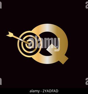 Combinazione del logo Letter Q Success con l'icona Bow Target Illustrazione Vettoriale