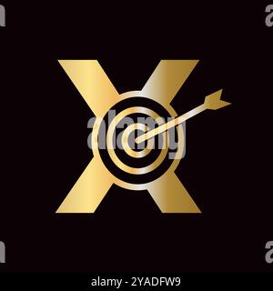 Combinazione del logo Letter X Success con l'icona Bow Target Illustrazione Vettoriale