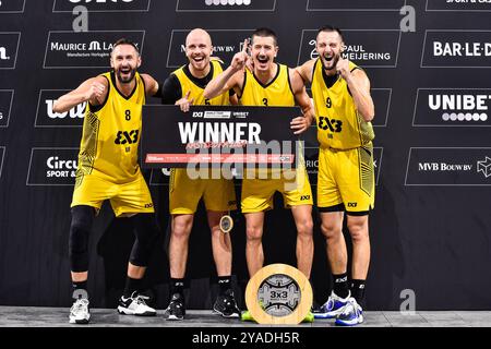 , - 13 OTTOBRE: Dejan Majstorovic - UB, Nenad Nerandžić - UB, Strahinja Stojacic - UB, Marko Brankovic - UB durante la finale del FIBA 3x3 World Tour Amsterdam 2024 tra UB e Liman a Gasthouder il 13 ottobre 2024 ad Amsterdam, Paesi Bassi. (Foto di Edwin J.H. de Vries/Orange Pictures) credito: Orange Pics BV/Alamy Live News Foto Stock