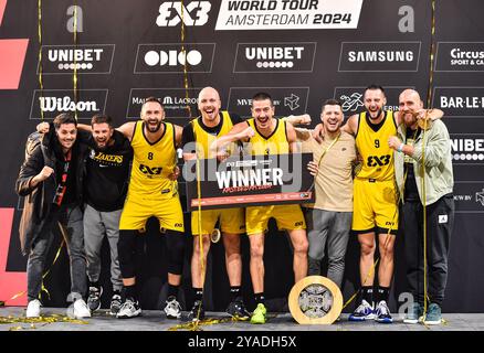 , - 13 OTTOBRE: Dejan Majstorovic - UB, Nenad Nerandžić - UB, Strahinja Stojacic - UB, Marko Brankovic - UB durante la finale del FIBA 3x3 World Tour Amsterdam 2024 tra UB e Liman a Gasthouder il 13 ottobre 2024 ad Amsterdam, Paesi Bassi. (Foto di Edwin J.H. de Vries/Orange Pictures) credito: Orange Pics BV/Alamy Live News Foto Stock