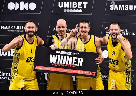 , - 13 OTTOBRE: Dejan Majstorovic - UB, Nenad Nerandžić - UB, Strahinja Stojacic - UB, Marko Brankovic - UB durante la finale del FIBA 3x3 World Tour Amsterdam 2024 tra UB e Liman a Gasthouder il 13 ottobre 2024 ad Amsterdam, Paesi Bassi. (Foto di Edwin J.H. de Vries/Orange Pictures) credito: Orange Pics BV/Alamy Live News Foto Stock