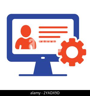 L'utente personalizza le impostazioni sull'icona del vettore del monitor. Personalizzazione dell'interfaccia utente, programmazione. Concetto di creazione, impostazione di pagine personali e riparazione. Illustrazione Vettoriale
