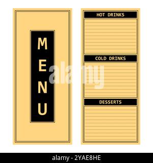 Menu di design Vector Cafe. Menu delle bevande a base di caffè, listino prezzi per caffetteria e modello caffetteria. Illustrazione Vettoriale