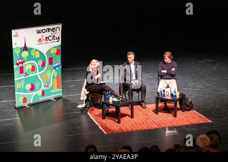 Torino, Italia. 13 ottobre 2024. Antonella Parigi, Gino Cecchettin e Gianni Armand-Pilon durante alcuni momenti del Festival Women and the City con Gino Cecchettin presso le Fonderie Limone a Torino, Italia - Cronaca - domenica 13 ottobre 2024 (foto Giacomo Longo/LaPresse) Antonella Parigi, Gino Cecchettin e Gianni Armand-Pilon durante alcuni momenti della Festa delle donne e della città con Gino Cecchettin diretta da domenica 13 ottobre 2024 a LaPresse, Giacomo Presse Foto Stock