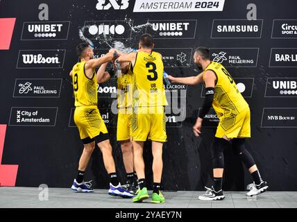 , - 13 OTTOBRE: Marko Brankovic - UB, Nenad Nerandžić - UB, Strahinja Stojacic - UB, Dejan Majstorovic - UB durante la finale del FIBA 3x3 World Tour Amsterdam 2024 tra UB e Liman a Gasthouder il 13 ottobre 2024 ad Amsterdam, Paesi Bassi. (Foto di Edwin J.H. de Vries/Orange Pictures) credito: Orange Pics BV/Alamy Live News Foto Stock