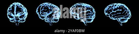 Ologramma astratto del cervello. Cervello AI. Cervello al neon su sfondo scuro. Ricerca neurologica, intelligenza artificiale. Diagnosi degli organi. Foto Stock
