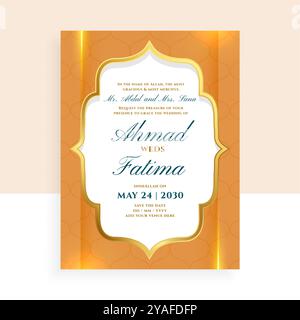 accattivante modello di biglietto d'invito per matrimoni islamici per il vettore postale digitale Illustrazione Vettoriale
