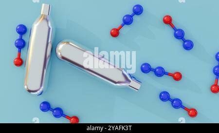 Rendering 3d delle molecole di ossido di azoto (N2O), noto anche come gas ridendo. Foto Stock