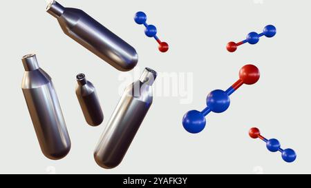 Rendering 3d delle molecole di ossido di azoto (N2O), noto anche come gas ridendo. Foto Stock