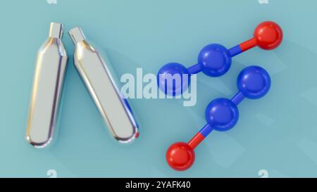 Rendering 3d delle molecole di ossido di azoto (N2O), noto anche come gas ridendo. Foto Stock