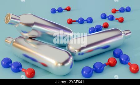 Rendering 3d delle molecole di ossido di azoto (N2O), noto anche come gas ridendo. Foto Stock