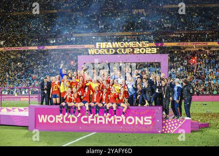 SYDNEY, AUSTRALIA, 20 AGOSTO: La Spagna celebra la vittoria dell'Inghilterra nella finale della Coppa del mondo femminile FIFA Australia New Zealand 2023 allo Stadium Austral Foto Stock