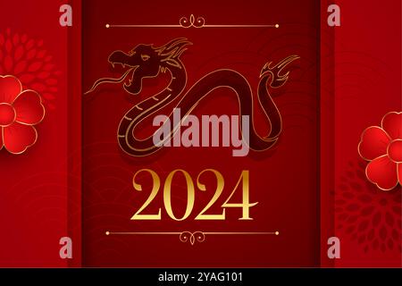 2024 capodanno cinese desidera sfondo con decorazioni floreali vettoriali Illustrazione Vettoriale