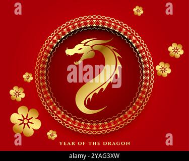 2024 sfondo cinese del nuovo anno con il vettore di design del drago dorato Illustrazione Vettoriale