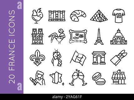 Set icone Francia Illustrazione Vettoriale