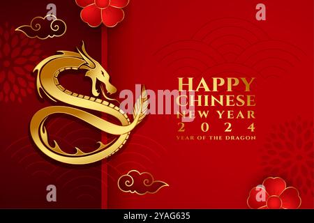 dragon tema 2024 capodanno cinese desidera un vettore di design di sfondo Illustrazione Vettoriale