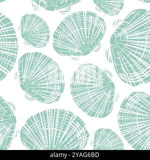 Conchiglie marine semplice motivo retrò senza cuciture di colore Illustrazione Vettoriale