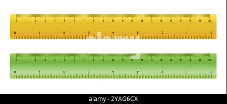 Righelli metrici realistici con cm e pollici Illustrazione Vettoriale