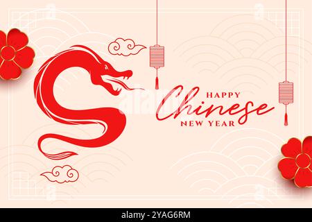 sfondo di benvenuto del capodanno cinese 2024 con decorazioni floreali vettoriali Illustrazione Vettoriale