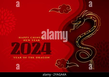 carta festiva cinese per il nuovo anno 2024 con vettore di progettazione cloud Illustrazione Vettoriale