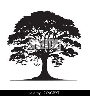Sagome di alberi di diversi tipi e forme isolate su sfondo bianco. Illustrazione vettoriale. Illustrazione Vettoriale