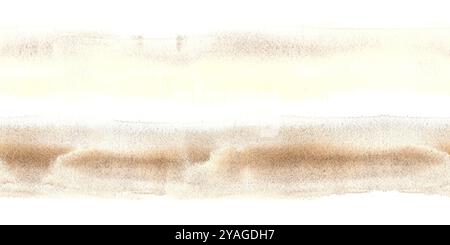 Acquerello astratto beige disegnato a mano, macchie color pastello marrone, pennello e schizzi bordo senza cuciture, motivo a righe illustrazione isolata Foto Stock