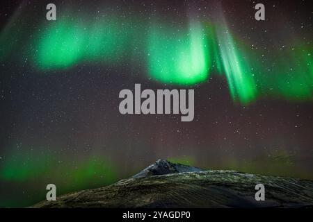 Aurora Australis (luci del Sud) in mostra sull'isola di Ross, in Antartide, con Observation Hill in primo piano Foto Stock