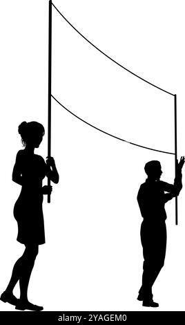 Banner Silhouette manifestanti al Rally Strike di marzo Illustrazione Vettoriale